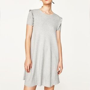 Zara Knit Light Grey Short Sleeve Sweater Dress Size M